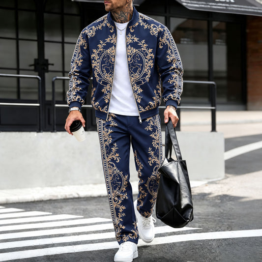 Men's Geometric-Print Fleece-Lined Jacket and Pants Set
