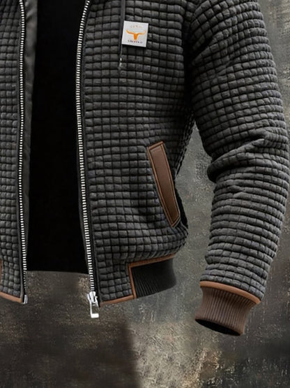 Men's Retro Textured Grid Multi-Pocket Outdoor Jacket