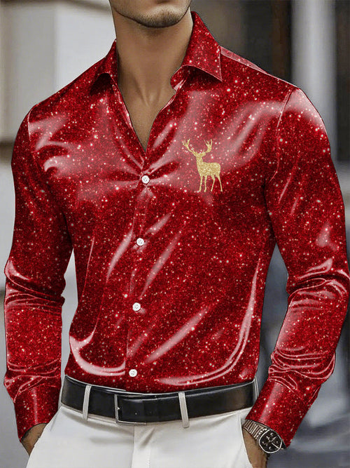 Men's Christmas Satin Luxe Long Sleeve Button Down Shirt