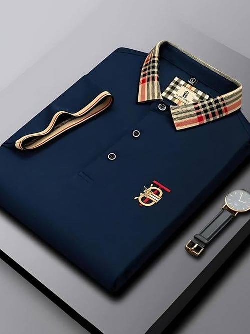Men's Business Casual Logo Button Short Sleeve Polo Shirt