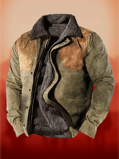 Men's Western Lapel Plush Design Outdoor Farm Jacket