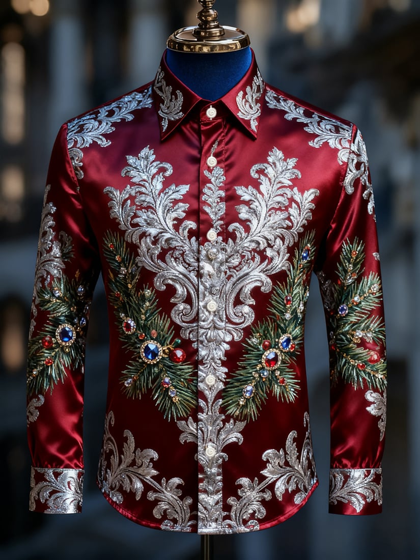 Men's  Christmas Long Sleeve Button-Down Shirt