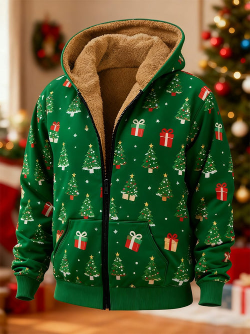 Men's Christmas Fleece-Lined Hooded Jacket