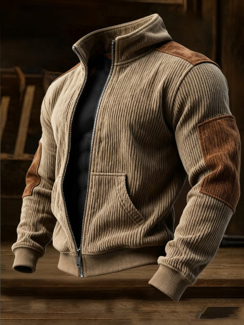 Men's Retro Spliced Zipper Lapel Jacket