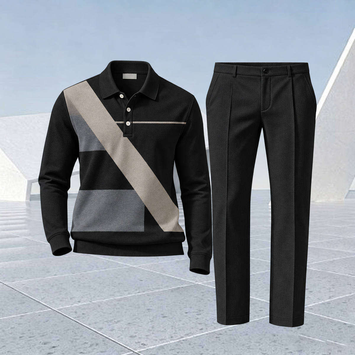Men's Color-Blocked Polo Shirt and Pants Set