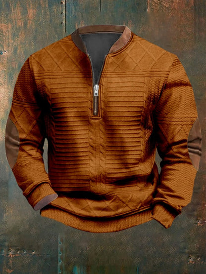 Men's Vintage Knitted Jacquard Design Printed Zipper Collar Sweatshirt