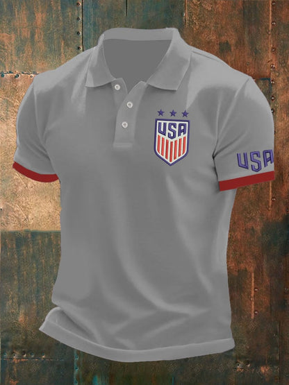 Men'S Independence Day Flag Print Casual Polo Shirt
