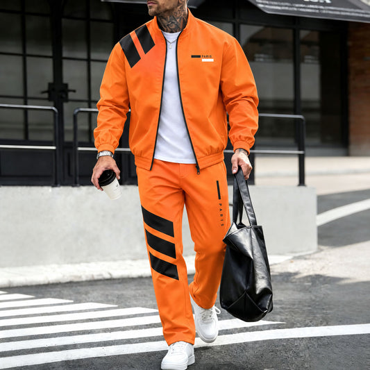 Men's Orange Fleece-Lined Jacket and Pants Set