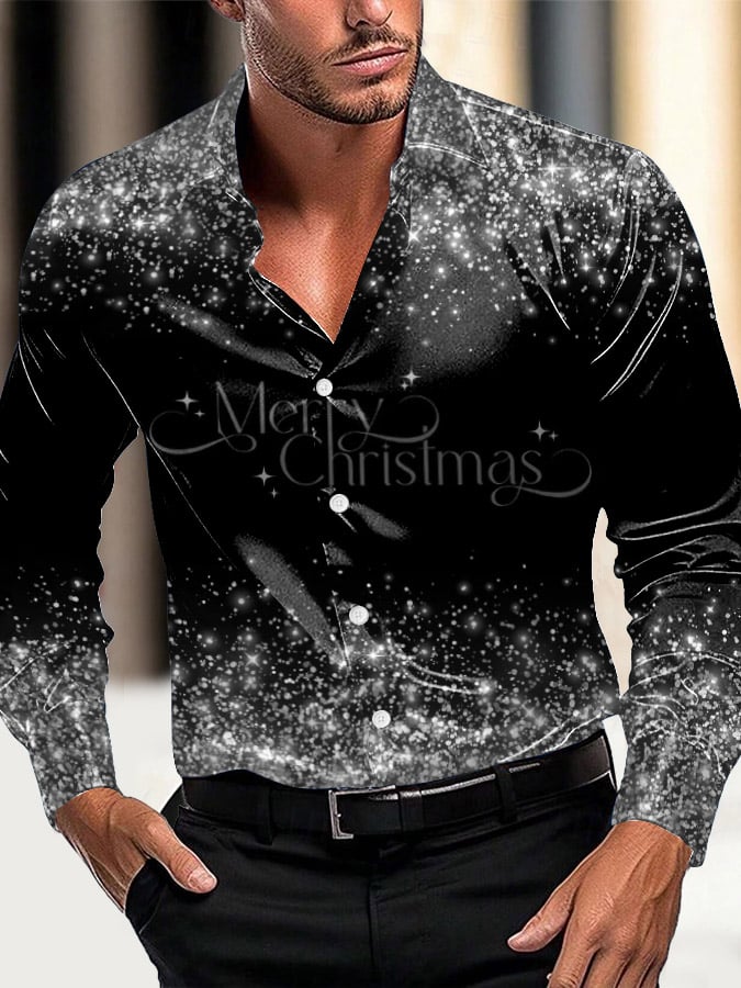 Men's Luxury Christmas Contrast Color Print Long Sleeve Shirt
