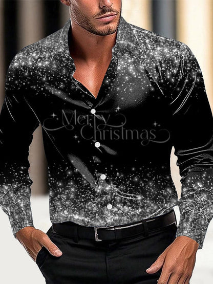 Men's Luxury Christmas Contrast Color Print Long Sleeve Shirt