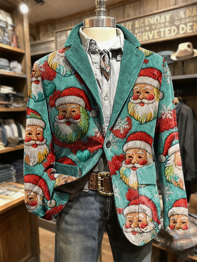 Men's Retro Christmas Art Print Casual Blazer