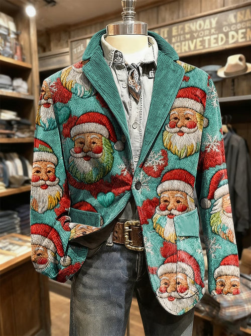 Men's Retro Christmas Art Print Casual Blazer