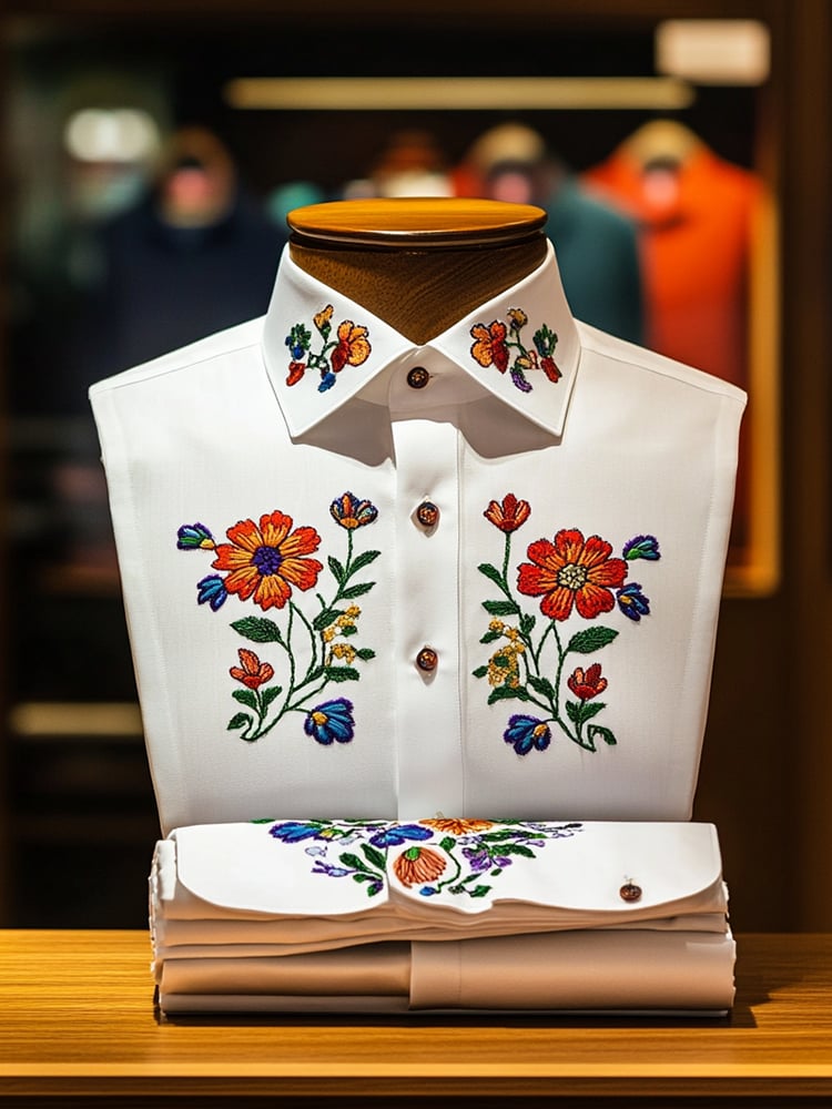 Men's Business Casual Floral Lapel Short Sleeve Shirt