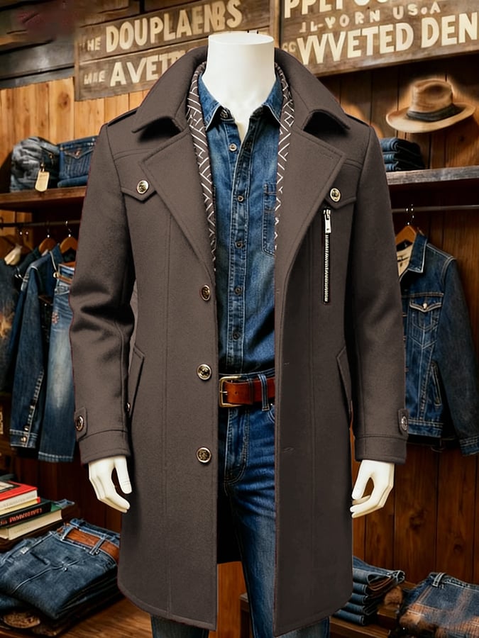 Men's Fashion Scarf Collar Warm Quilted Tweed Windbreaker Jacket