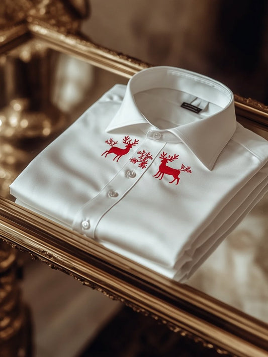 Men's Business Elk Print Christmas Long Sleeve Shirt