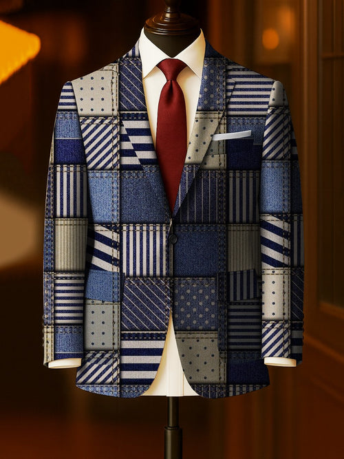 Men's Business Casual Large Pocket Print Blazers