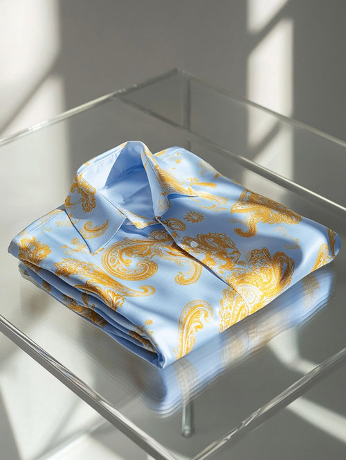 Men's Business Casual Italy Paisley Old Money Lapel Short Sleeve Shirt