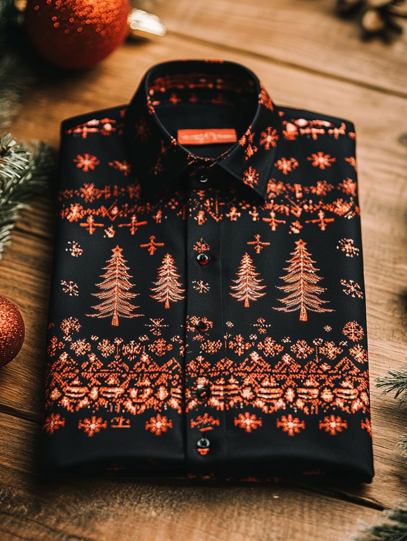 Men's Luxury Christmas Party Long Sleeve Button-Down Shirt