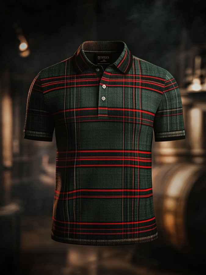 Men'S Casual Classic Plaid Print Business Short-Sleeved Polo Shirt