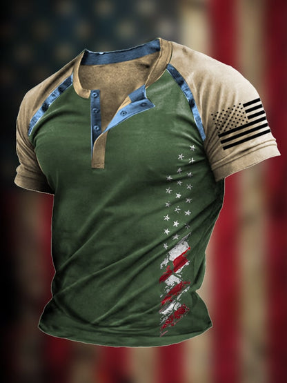 Men's The Pledge Independence Day Henley Neck Raglan Sleeve T-Shirt