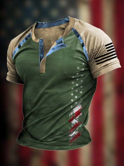 Men's The Pledge Independence Day Henley Neck Raglan Sleeve T-Shirt