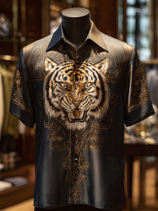 Men's Satin Luxe Print Short Sleeve Button Shirt