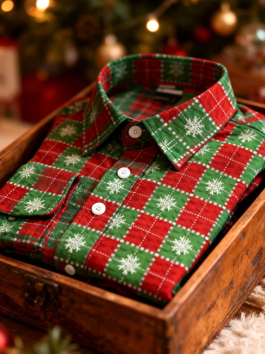 Men's Christmas Plaid Art Long Sleeve Shirt