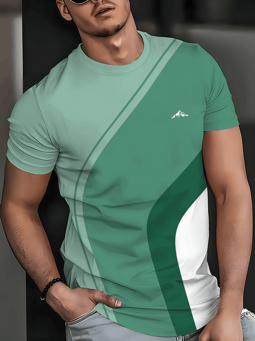 Men's Business Stripe Logo Print Short Sleeve T-Shirt