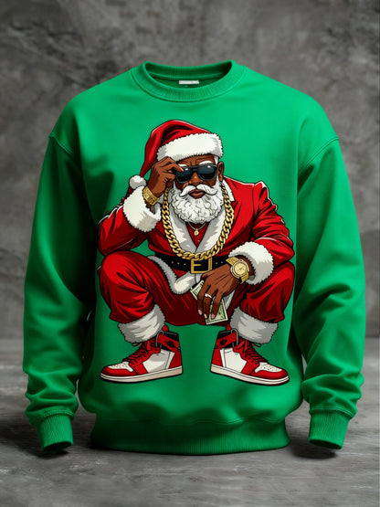 Men's African American Santa Claus Christmas Print Crew Neck Shirt