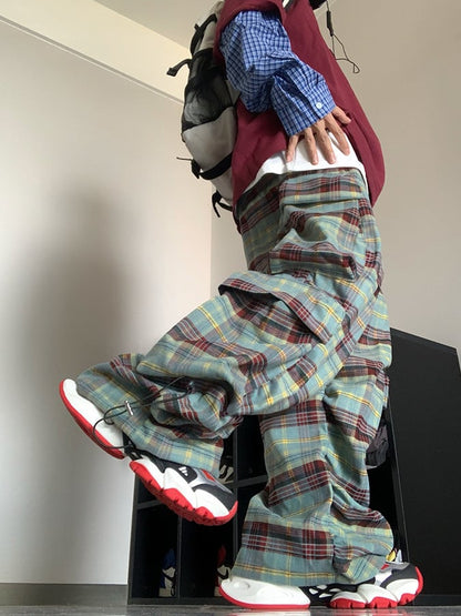 Men's Fashion Casual Plaid Multifunctional Pocket Pants