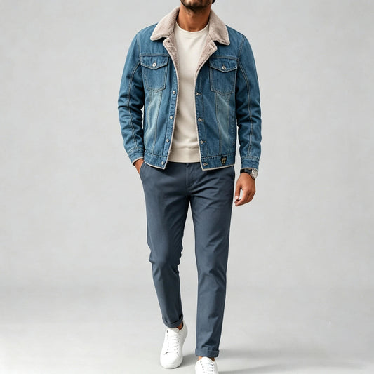 Men's Fleece-Lined, Thickened Denim Jacket