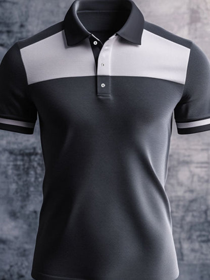 Men'S Casual Classic Contrast Color Print Business Short-Sleeved Polo Shirt