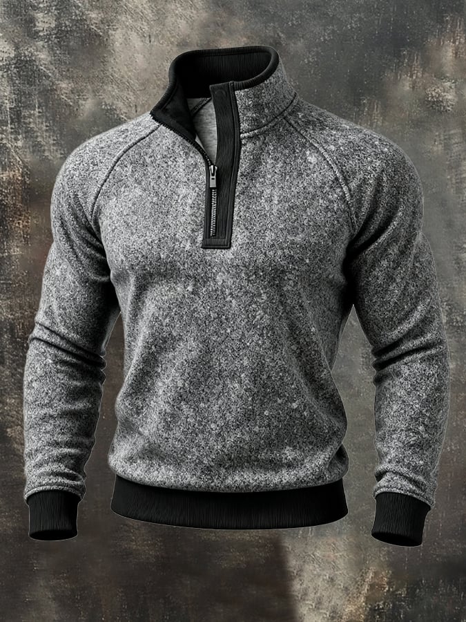 Men's Retro Contrast Color Comfort Zip-Up Sweatshirt