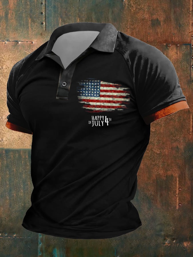 Men's Independence Day Flag Print Vintage Polo Shirt