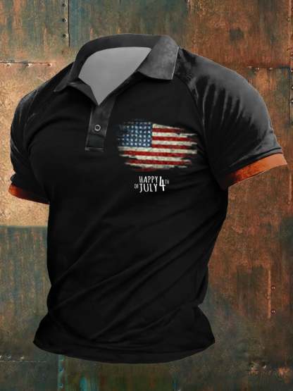 Men's Independence Day Flag Print Vintage Polo Shirt