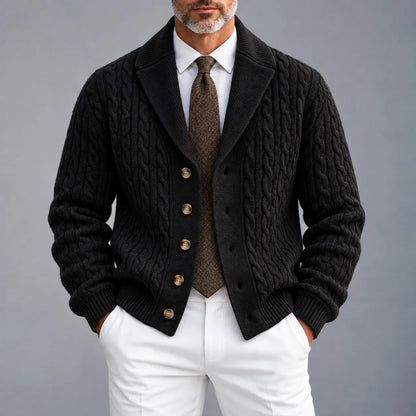 Men's Solid Color Cable Knit Shawl Lapel Single Breasted Knitted Cardigan