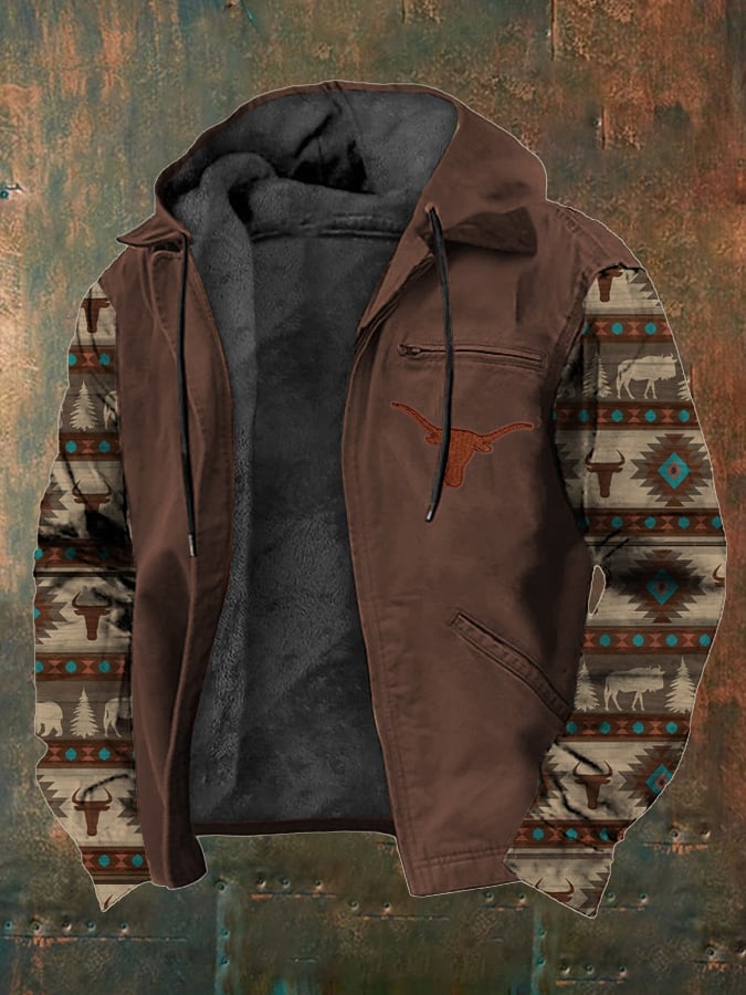 Men's Western Style Vintage Yak Plush Multi-Pocket Jacket