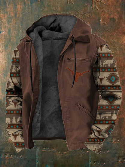 Men's Western Style Vintage Yak Plush Multi-Pocket Jacket