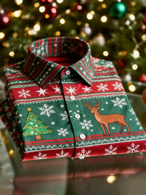Men's  Christmas Long Sleeve Button-Down Shirt