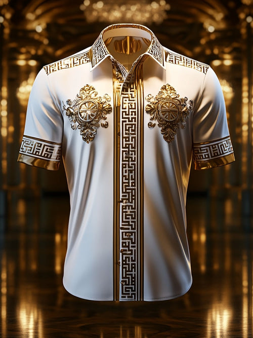 Men's Satin Luxe Print Short Sleeve Button Shirt