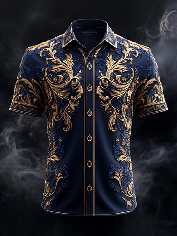 Men's Retro Gothic Pattern Short Sleeve Shirt