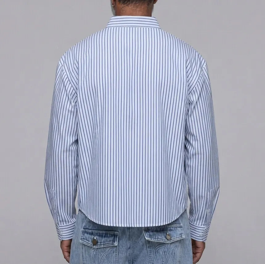 Men's Classic Striped Print Chest Pocket Button Down Long Sleeve Shirt
