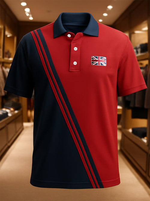 Men's Business Casual Union Jack Button Short Sleeve Polo Shirt