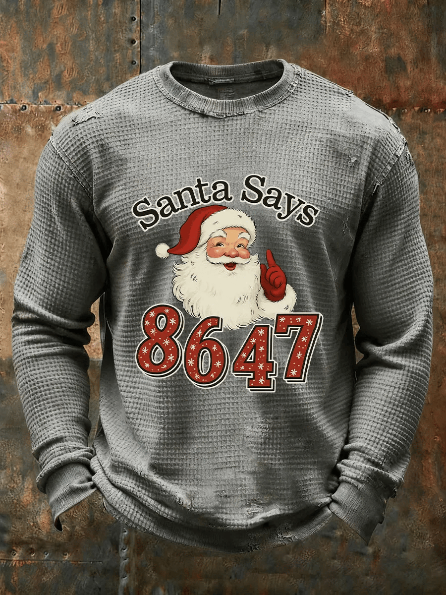 Men's Merry Christmas Santa Claus FDT Printed Casual Long-Sleeved Top