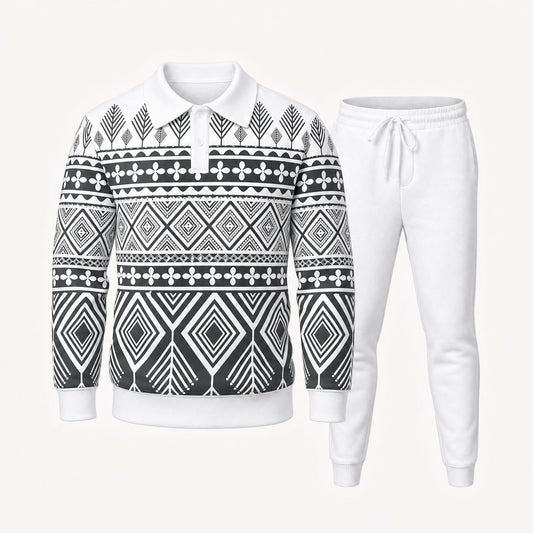 Men's Geometric Print Polo Shirt and Pants Set