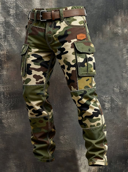 Men's Vintage Camouflage Distressed Pocket Work Pants