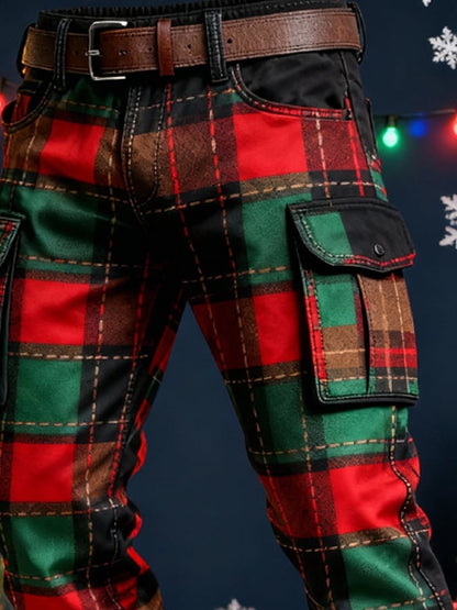 Men's plaid pocket Christmas cargo pants