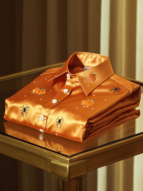 Men's Satin Halloween Luxe Long Sleeve Button-Down Shirt