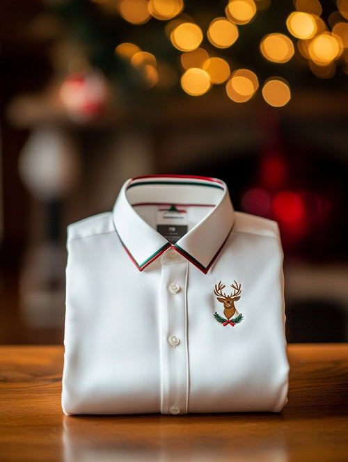 Men's Business New Year Christmas Elk Print Long Sleeve Shirt