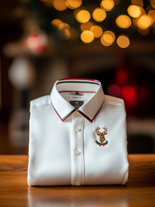 Men's Business New Year Christmas Elk Print Long Sleeve Shirt